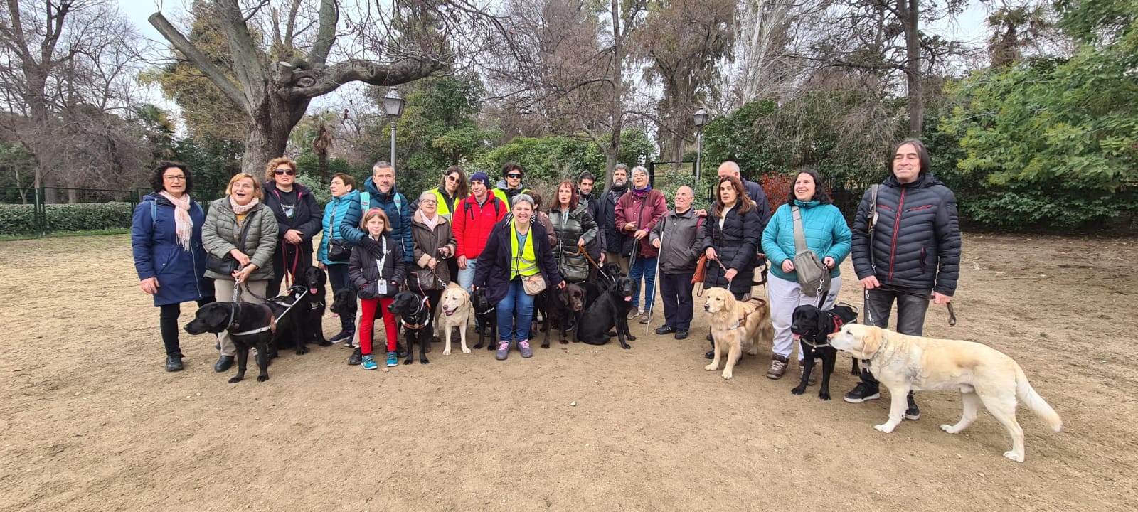 Usuarios y voluntarias en el área canina del Retiro